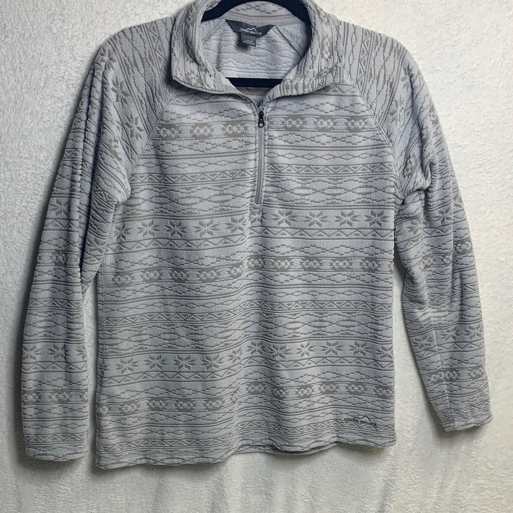 Eddie Bauer Light Gray Patterned Quarter-Zip Fleece Pullover
